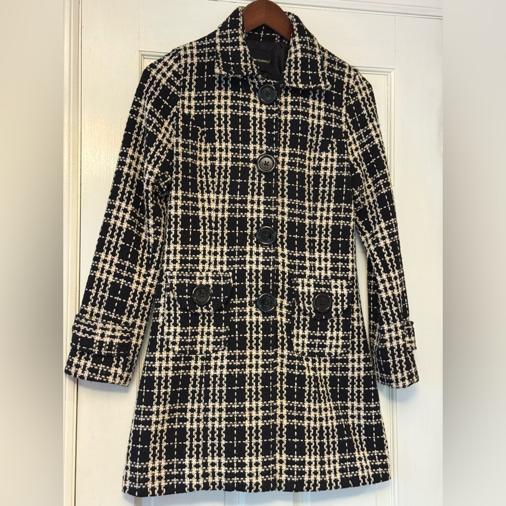Poetry Black and Cream Plaid‎ Trench Coat